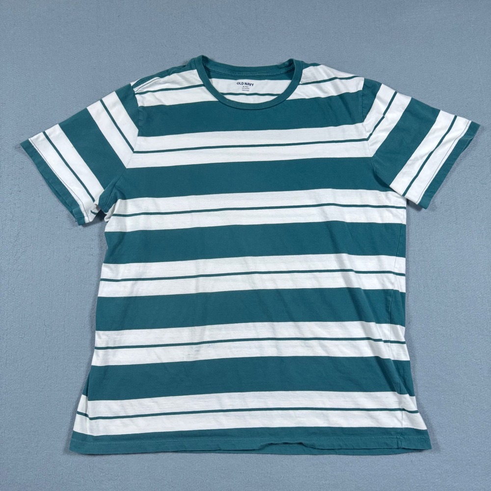 Old Navy T-Shirt Mens XL Teal White Striped Classic Cotton Crew Neck Tee